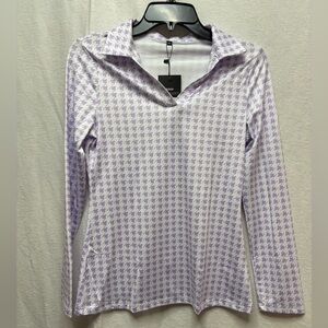 Lavender Houndstooth Long-Sleeve V-Neck Top